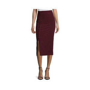 Pencil Skirt with Lace-up Detail, Wine/Burgundy